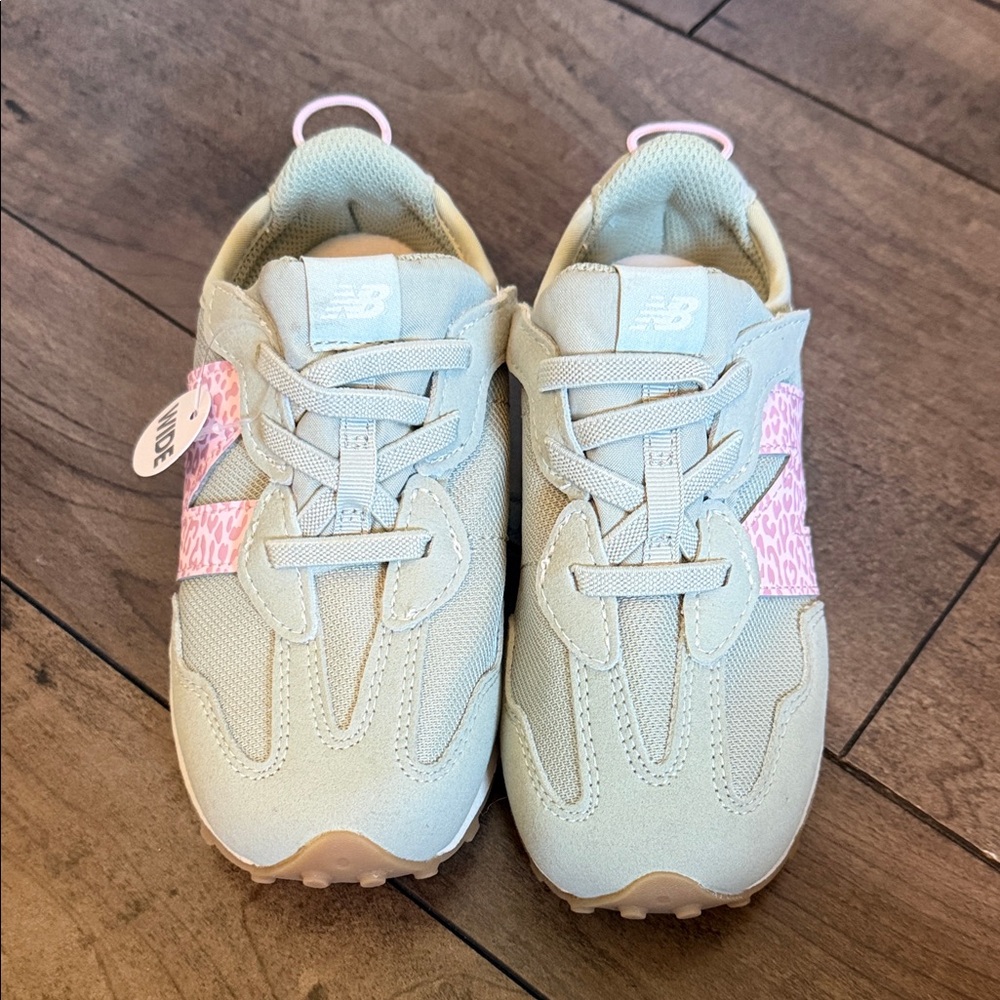New Balance Kids Mint Green Sneakers with Pink Leopard Accent